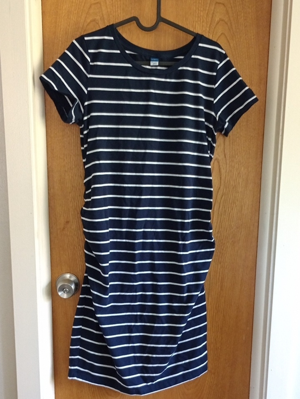 Old Navy Maternity Navy and White Striped Tee Dress, Size L